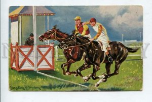 427214 HORSES RACING Sport by DONADINI vintage #237 postcard