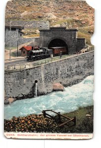 Göschenen Switzerland Damaged Postcard 1907-15 Gotthardbahn Railway Tunnel Train