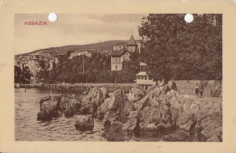 Croatia Opatija Abbazia early holed/pierced postcard 1938