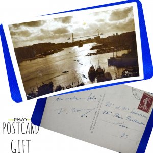 Postcard MARSEILLE France rppc Coucher du Soleil sur le Vieux Port bridge boats