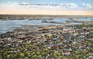 West End Duluth MN, Minnesota - View from Hilltop Drive - pm 1939 - Linen