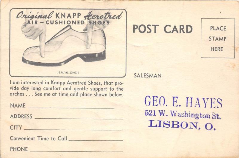 E73/ Lisbon Columbiana County Ohio Postcard Hayes c40s Knapp Shoe Store Ad