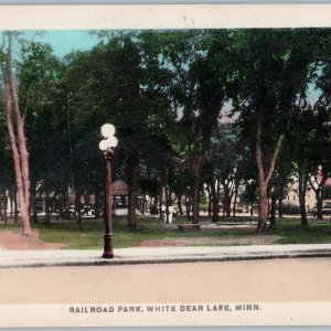 c1910s White Bear Lake, Minn. Railroad Park Hand Colored Lamp Post Co-Mo PC A195