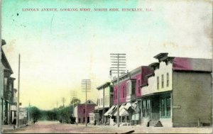 Vtg Postcard 1908 Lincoln Avenue Looking West North Side Hinckley Illinois IL