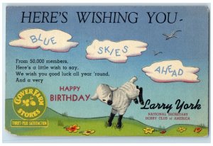 c1947 Clover Farm Stores Larry York Sheep Sky Birthday Cleveland Ohio Postcard