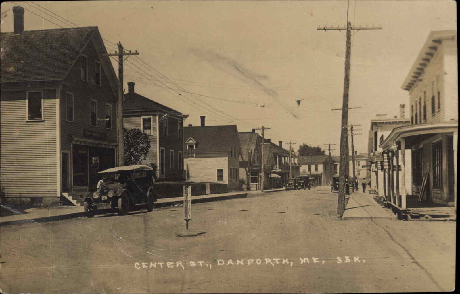 Danforth Maine ME Post Office Early Cars Eastern Illus c1910 RPPC PC