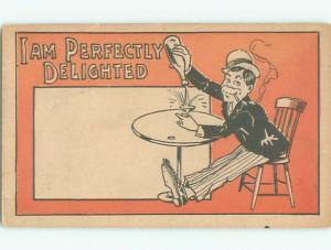 Pre-1907 comic SMOKING MAN POURS WINE INTO HIS WINE GLASS W6258