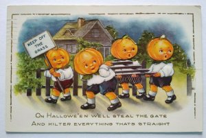 Halloween Postcard Whitney Die-cut Fantasy Pumpkin Face Heads Goblin Kids 1915