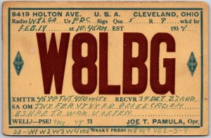 1934 QSL Radio Card W8LBG Cleveland Ohio Amateur Radio Station Posted Postcard