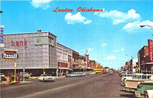 Lawton OK Store Front's Business District Old Cars Rexall Drugs Postcard