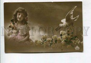 427275 HAPPY RETURNS greeting Girl & PIGEON Vintage PHOTO PC