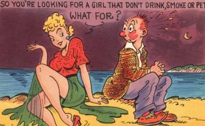 So Looking For A Girl Don't Drink Smoke What For? Man & Woman Comic, Postcard