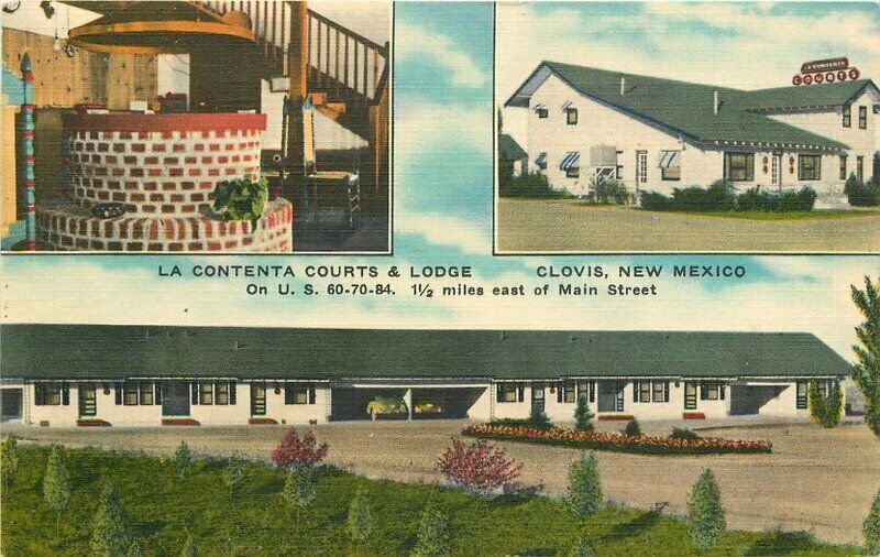 Clovis New Mexico La Contenta Lodge roadside Thomas linen Postcard 20-4020