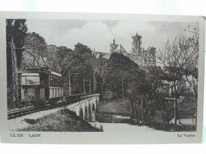 Old Tram on the Tramway Viaduct Laon France Vintage Antique Postcard c1910