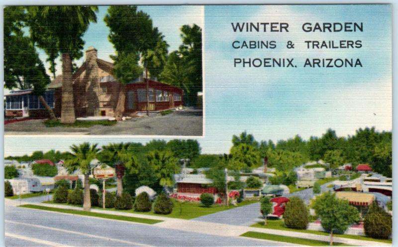 PHOENIX, Arizona  AZ   Roadside  WINTER GARDEN Cabins & Trailers c1940s Postcard
