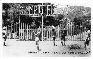 Elsinore CA Nudist Camp Olympic Field Nude Men Women RPPC Postcard