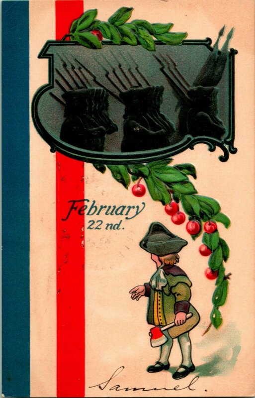 Vtg Postale C 1908 - Février 22nd Washington's Anniversaire Estampé L & E 2228