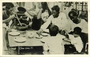 philippines, Chow Time, Native Family at Dinner (1920s) RPPC Postcard