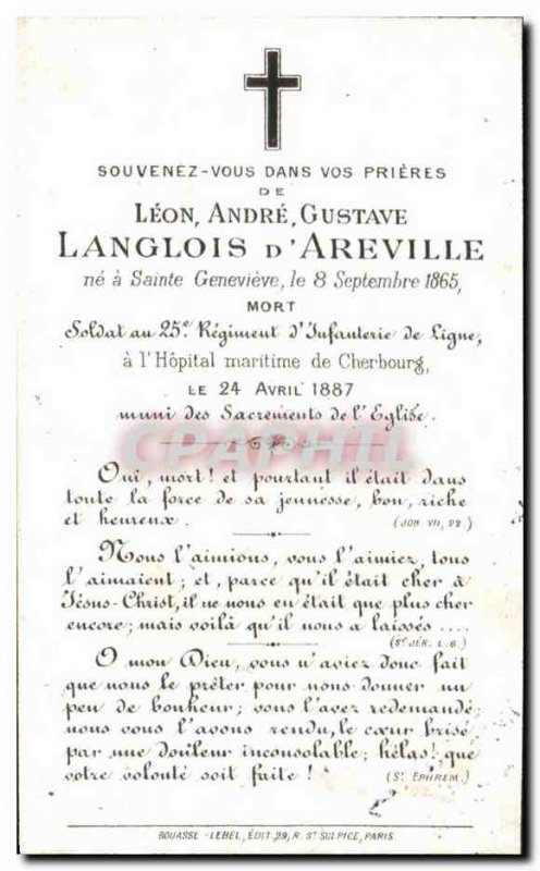 pious image Langlois D & # 39Areville did Sainte Genevieve 25th regiment of C...
