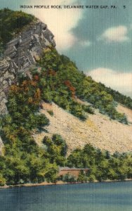 Vintage Postcard 1930's Indian Profile Rock Delaware Water Gap Pennsylvania PA