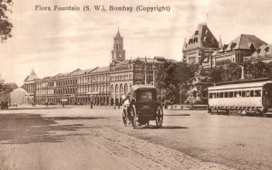 C. 1920's Flora Fountain South West Bombay India Trolly Buggies Postcard Z4