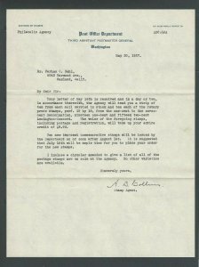 1927 Letter To Perham C Nahl From Post Office Dept Wash DC Mr Nahl Was The-----