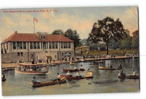 New York City NY Creased Postcard 1912 Bronx Park Boat House on Bronx Lake