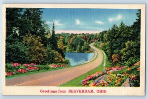 Beaverdam Ohio Postcard Greetings Country Road Scenic View 1938 Vintage Flowers