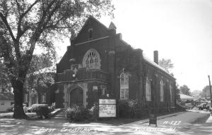 Rushville IL~First Christian Church~Rev MP Pierson~Standard~1940s Cars~RPPC