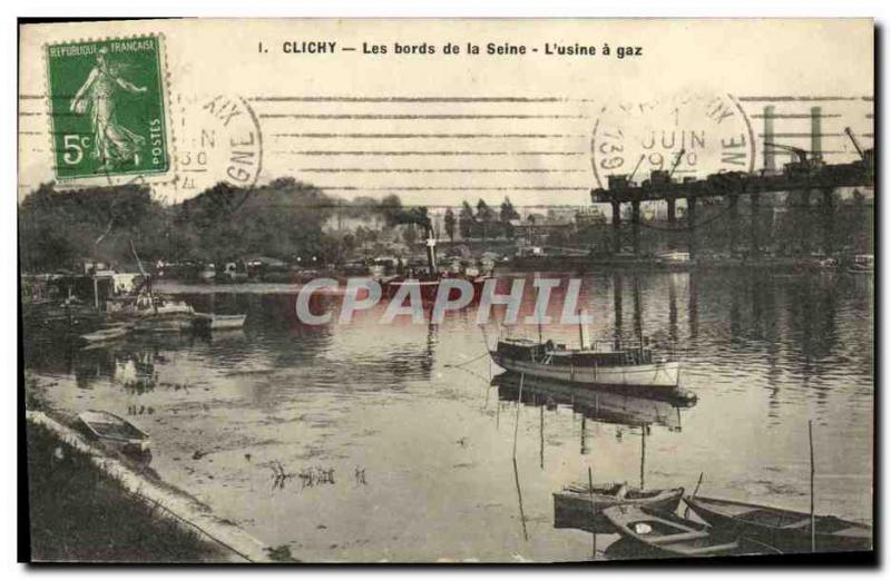 Old Postcard Clichy banks of the Seine The plant Charter gas