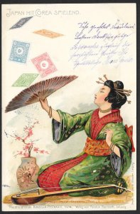 JAPAN Stamps on Postcard Asian Woman Used c1899