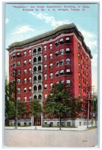 1911 Exterior View Majestic Apartment Building Street Road Toledo Ohio Postcard