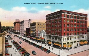 Vintage Postcard 1930's View Cherry Street Looking West Macon Georgia GA