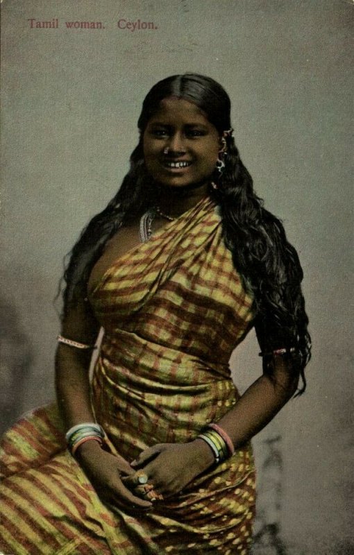 ceylon, Beautiful Native Nude Tamil Woman with Long Hair (1910s