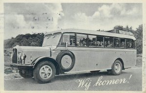 Netherlands 1938 public transport truck tourists van classic automobile postcard