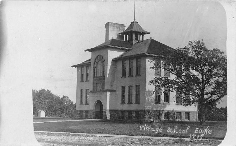 Eagle Wisconsin~Village School~Tree on Side~1 Year Before Fire~1920s RPPC