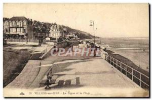 Old Postcard Villers Sur Mer La Digue And The Beach