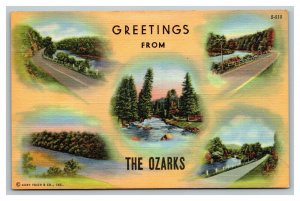 Vintage 1940's Postcard Greetings From The Ozarks - Country Roads Rivers Streams