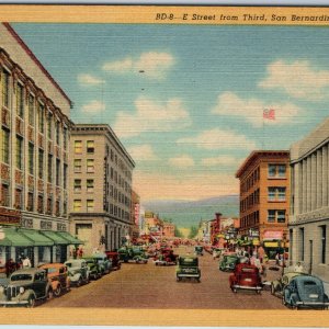 1943 San Bernardino, CA Downtown E Street from Third St Main Linen PC Teich A216