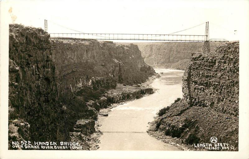 W.Andrews RPPC No.522 Hansen Bridge over Snake River Gorge ID near Twin Falls ID