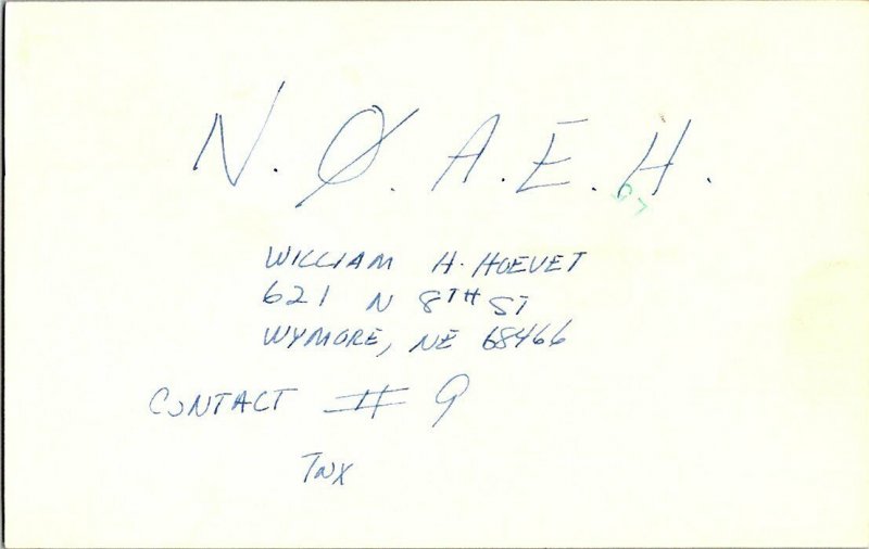 QSL Radio Card From Wymore NE Nebraska N0AEH 