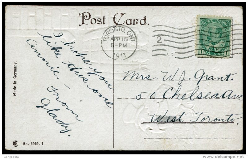 dc272 - EASTER Greetings 1911 Dressed CHICKS in Hats. Embossed. Fantasy. Canada