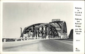 Yuma Arizona AZ HWY & RR Bridge Frashers Real Photo Postcard