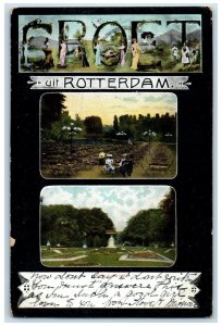 1907 Fountain Park Greetings from Rotterdam Netherlands Multiview Postcard 