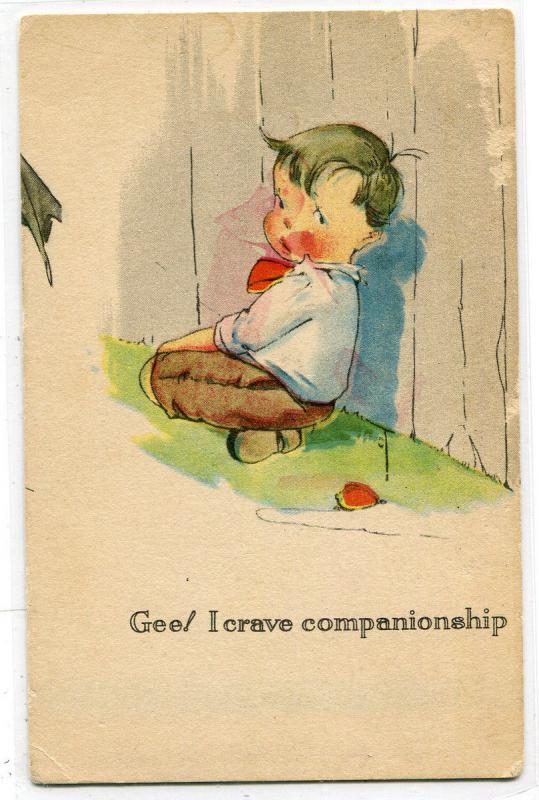 Gee I Crave Companionship Boy Charles Twelvetrees artist signed 1910c postcard