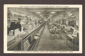 MARIETTA OHIO LEADER RESTAURANT INTERIOR COUNTER VINAGE ADVERTISING POSTCARD