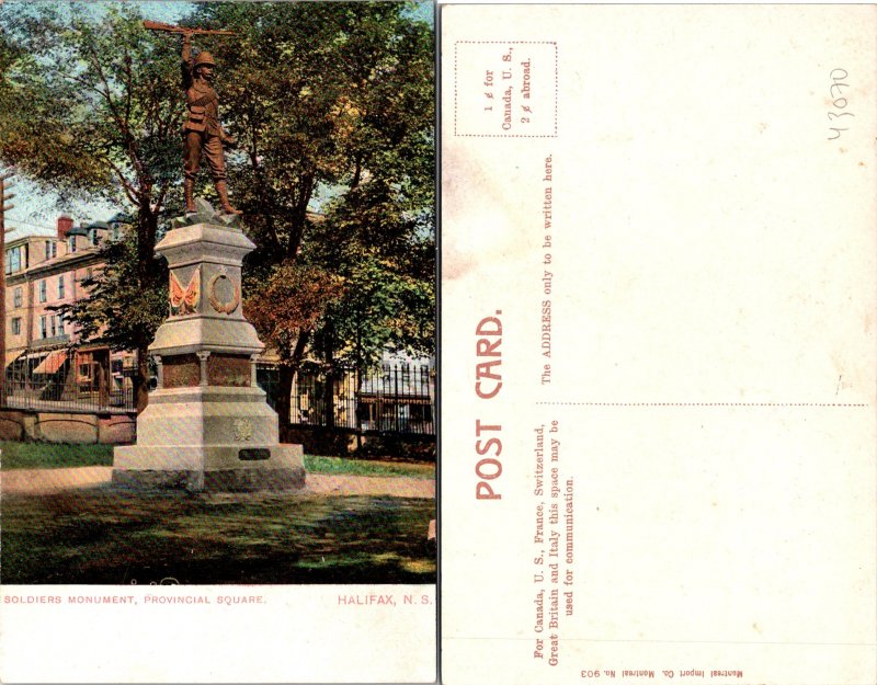 Halifax NS Soldiers Monument Provincial Square Postcard Unused (43070)