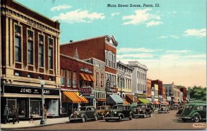 Postcard IL Edgar County Paris Main Street View Drug Store Curt Teich 1939 V32