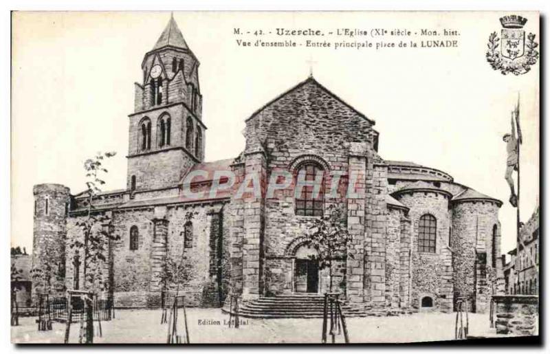 Old Postcard Uzerche L & # 39Eglise View d & # 39ensemble main entrance inste...