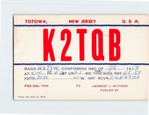 Postcard K2TQB, Totowa, New Jersey